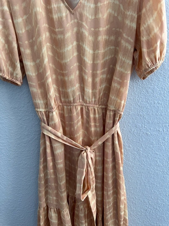 Simply Vera Wang Peach Tie Dye Midi Dress Size Large Boho Puff Sleeve Belted - Picture 2 of 11
